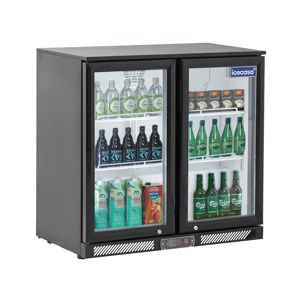 ICECASA Commercial 35.4" 2 Glass Door Back Bar Fridge Beverage Cooler 7.8 Cu.ft | ICE-220H